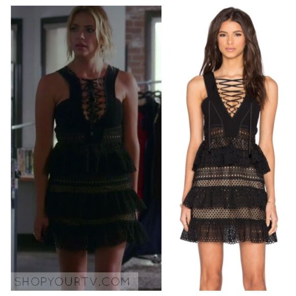 New Self-Portrait Lace Up Plunging V Ruffle Mini Dress Black Size 4 - Picture 16 of 16